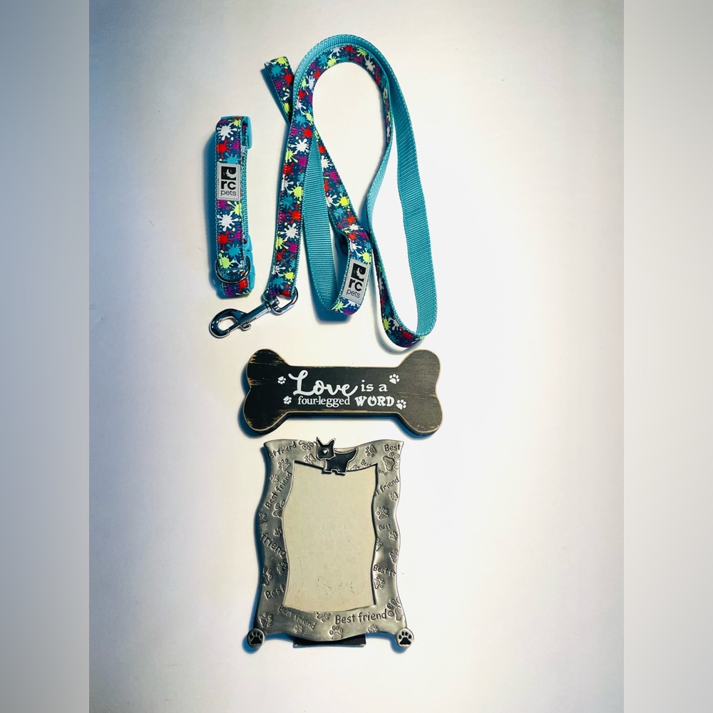 NWOT, Doggie bundle:               collar, leash, dog frame and dog plaque 🐾
